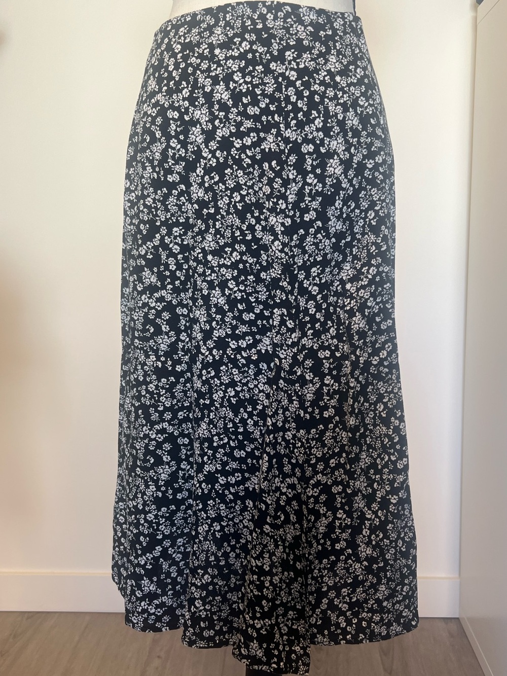 Ardene Black Maxi Skirt with White Ditsy Floral Print